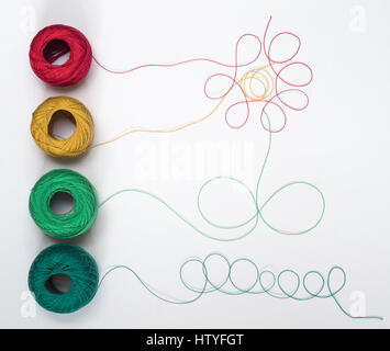 Patterns from multi-colored threads with five tangles Stock Photo