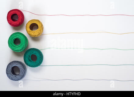 Patterns from multi-colored threads with five tangles Stock Photo