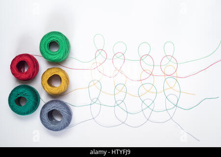 Patterns from multi-colored threads with five tangles Stock Photo