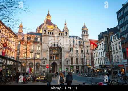 ANTWERP, BELGIUM - MARCH 17:  The exterior of Antwerp central train station on March 17, 2015 Stock Photo