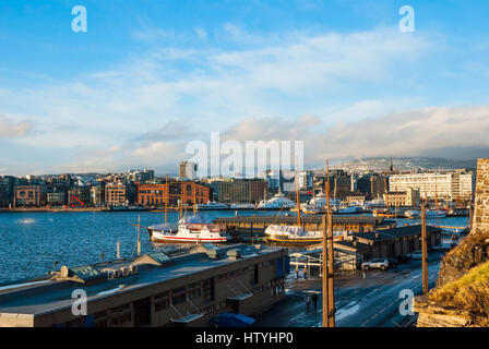 Oslo skyline with port in winter time, Norway Stock Photo