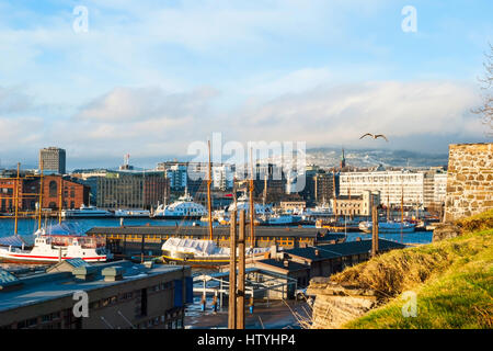 Oslo skyline with port in winter time, Norway Stock Photo