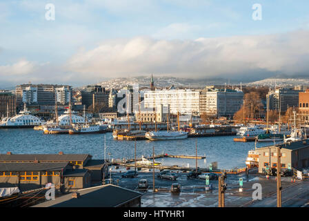 Oslo skyline with port in winter time, Norway Stock Photo