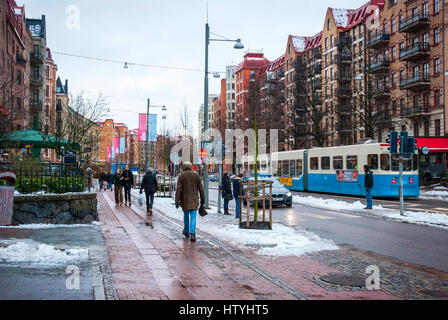 GOTHENBURG, SWEDEN - JANUARY 31: People walking on the street of Gothenburg in winter day on January 31, 2015 Stock Photo