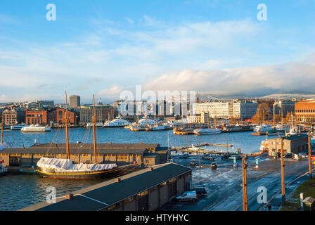 Oslo skyline with port in winter time, Norway Stock Photo