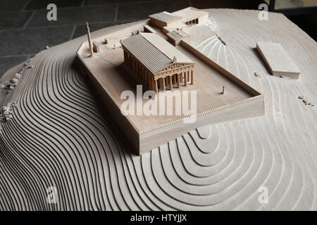 Scale model of the sanctuary of the Temple of Aphaia on Aegina Island displayed in the Glyptothek Museum in Munich, Bavaria, Germany. Stock Photo