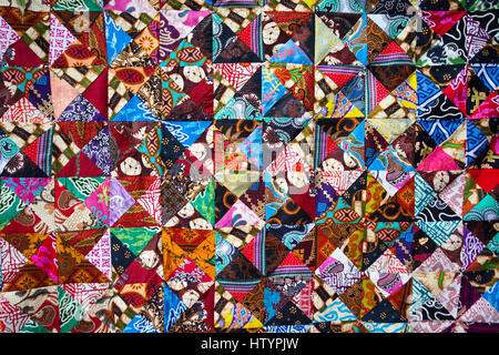 Quilt with distinct color abstract patterns, handmade domestic production, Bali Indonesia Stock Photo