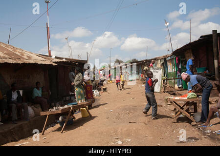 People in the market in Kibera slums, Nairobi, Kenya, East Africa Stock Photo