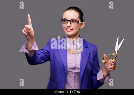 Woman tailor pressing virtual button Stock Photo