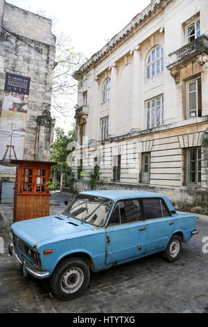 An old blue Lada car seen in Havana, Cuba Stock Photo