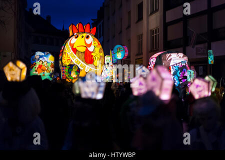 Basel carnival 2017. Colorful small mask lanterns and main lanterns on monday morning in the streets during the Morgestraich parade. March 6 - 2017. Stock Photo