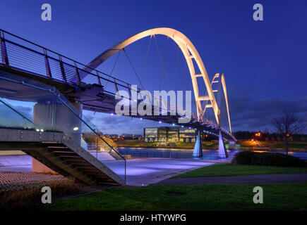 Infinity Bridge pedestrian and cycle bridge over River Tees at Stockton-on-Tees in north-east England Stock Photo