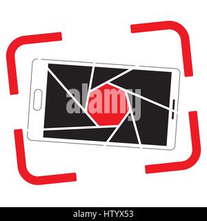 Icon or logo with a picture of a smartphone. Aperture and frame of the viewfinder. Stock Vector