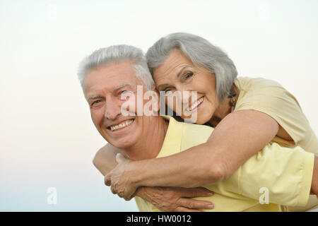 Happy elderly couple embracing Stock Photo