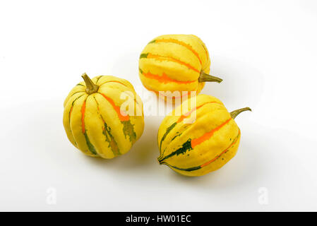three small striped pumpkins on white background Stock Photo