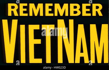 Vietnam war era bumpersticker with text reading 'Remember Vietnam', 1992. Stock Photo