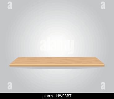 Empty wood shelf illustration, gray wall Stock Vector