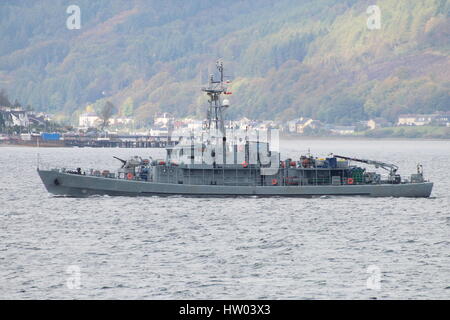 ORP Flaming (621), a Projekt 206FM-class ('Krogulec') mine countermeasures vessel of the Polish Navy, at the start of Exercise Joint Warrior 14-2. Stock Photo