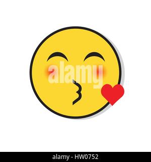 Yellow Smiling Cartoon Face Blow Kiss Emoji People Emotion Icon Stock ...