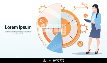Businesswoman Hold Tablet Computer Visualization Analysis Finance Graph Financial Business Chart Copy Space Stock Vector