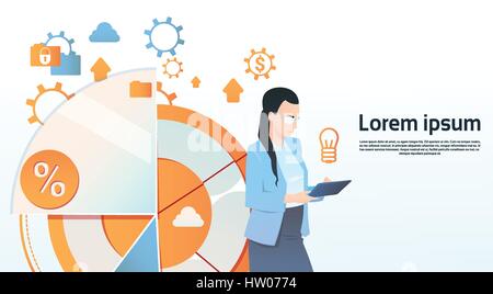 Businesswoman Hold Tablet Computer Visualization Analysis Finance Graph Financial Business Chart Copy Space Stock Vector