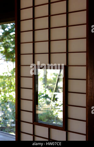 Paper window at traditional Japanese house Stock Photo