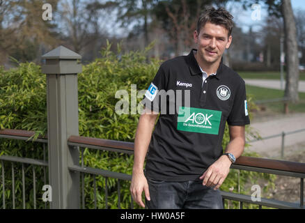 Hamburg, Germany. 15th Mar, 2017. The new handball trainer Christian Prokop looking at the camera after a press event in Hamburg, Germany, 15 March 2017. Photo: Axel Heimken/dpa/Alamy Live News Stock Photo