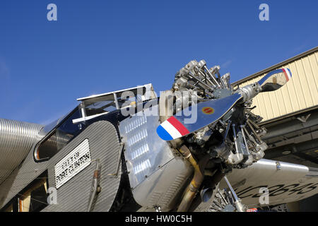 Palm Springs, CA, USA. 11th Mar, 2017. One of the very first passenger aircraft, a 1928 Ford TriMotor arrives at the Palm Springs Air Museum. Credit: Ian L. Sitren/ZUMA Wire/Alamy Live News Stock Photo