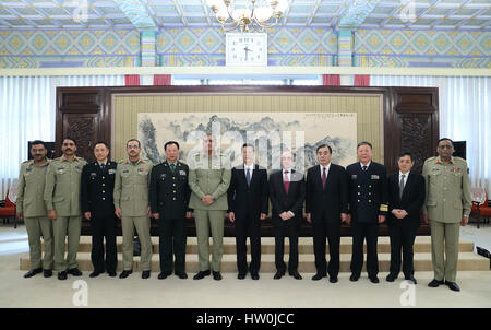 Beijing, China. 16th Mar, 2017. Chinese Vice Premier Zhang Gaoli (6th R) meets with Pakistan Army Chief General Qamar Javed Bajwa in Beijing, capital of China, March 16, 2017. Credit: Wang Ye/Xinhua/Alamy Live News Stock Photo