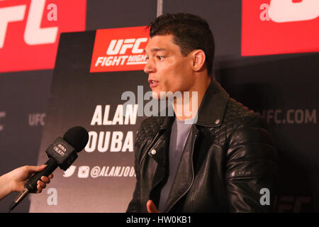 London, UK. 16th Mar, 2017. Alan Jouban answers from the media ahead of his upcoming fight during UFC London: Media Day at Glazers Hall, London, England. Photo by Dan Cooke.16 December 2017 Credit: Dan Cooke/Alamy Live News Stock Photo