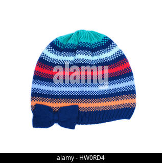 Colorful striped knitted wool hat isolated on white background Stock Photo