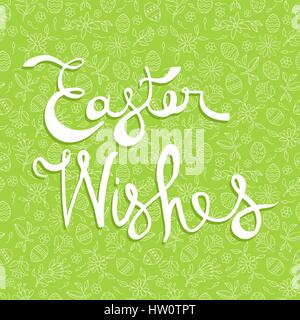 Happy Easter greeting card, handwritten quote on colorful holiday background with festive doodles. EPS10 vector. Stock Vector