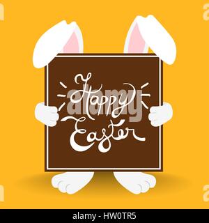 Happy Easter card design with rabbit holding typography quote sign for holiday celebration. EPS10 vector. Stock Vector