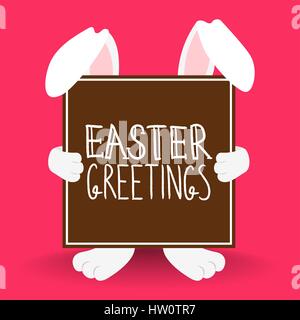 Easter greetings card design with rabbit holding typography quote sign for holiday celebration. EPS10 vector. Stock Vector