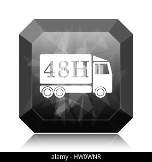 48H delivery truck icon, black website button on white background. Stock Photo