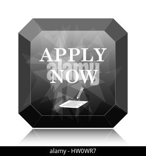 Apply now icon, black website button on white background. Stock Photo