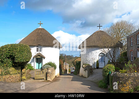 Roundhouses in the village of Veryan, Cornwall, England, UK. Stock Photo