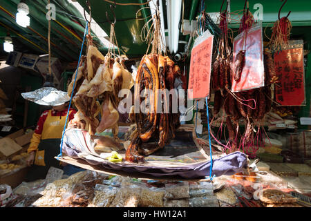 Hong Kong, Hong Kong S.A.R. - January 26, 2017: Dried and Smoked meet for sale at a Street Market in Hong Kong. Stock Photo