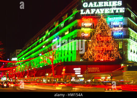 Galeries Lafayette and Boulevard Haussmann decorated for Christmas, Paris, France Stock Photo