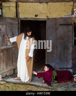 Repentant sinner woman asking for forgiveness and healing Stock Photo ...