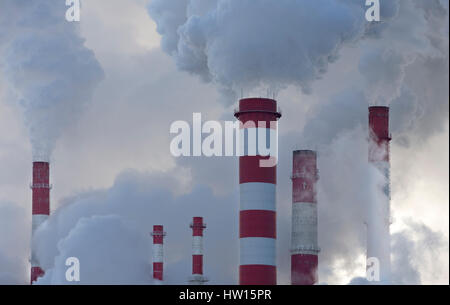 smoking chimneys of power plant Stock Photo - Alamy