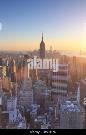 USA, New York, Manhattan, Top of the Rock Observatory, Midtown Manhattan and Empire State Building Stock Photo