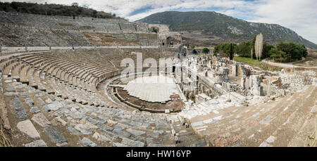 Panorama of The Great Theatre in the ancient city of Ephesus in Selcuk, Turkey Stock Photo