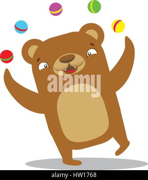 Circus bear juggling balls. Circus concept. Flat cartoon vector illustration Stock Vector
