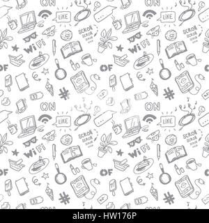 Social media for girls sketch vector seamless doodle pattern Stock Vector