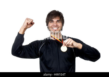 Medallion, Medaille     Siegertyp mit Medaille Stock Photo