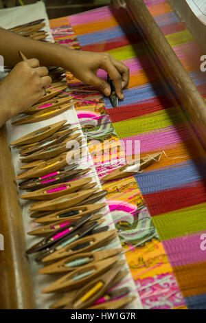 Silk Weaving Factory near Amarapura, Myanmar Stock Photo