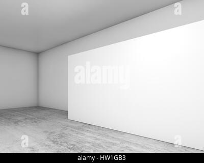 Abstract empty interior, white banner on concrete floor, contemporary architecture design. 3d render illustration Stock Photo