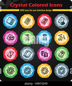 Mobile or cell phone, smartphone, specifications and functions icons set Stock Vector