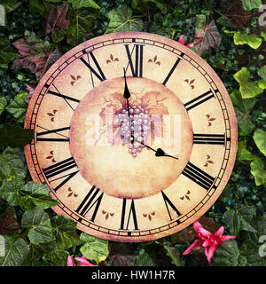 Old antique wall clock with grape picture on them Stock Photo
